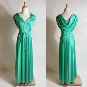 VINTAGE 70s Drapey Goddess Turquoise Maxi Dress XS